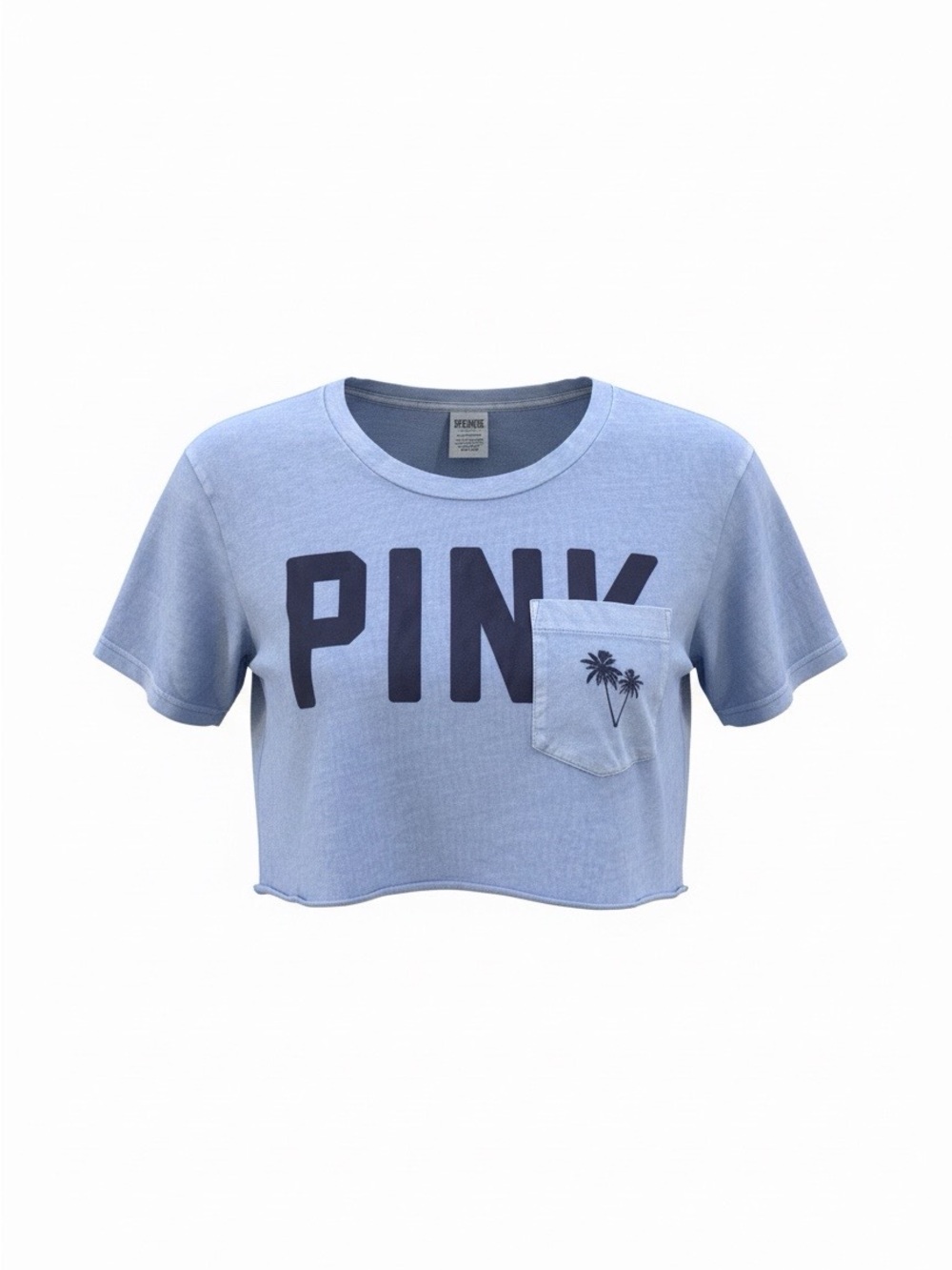 PINK Victoria's Secret Powder Blue Cropped Tee with Palm Pocket